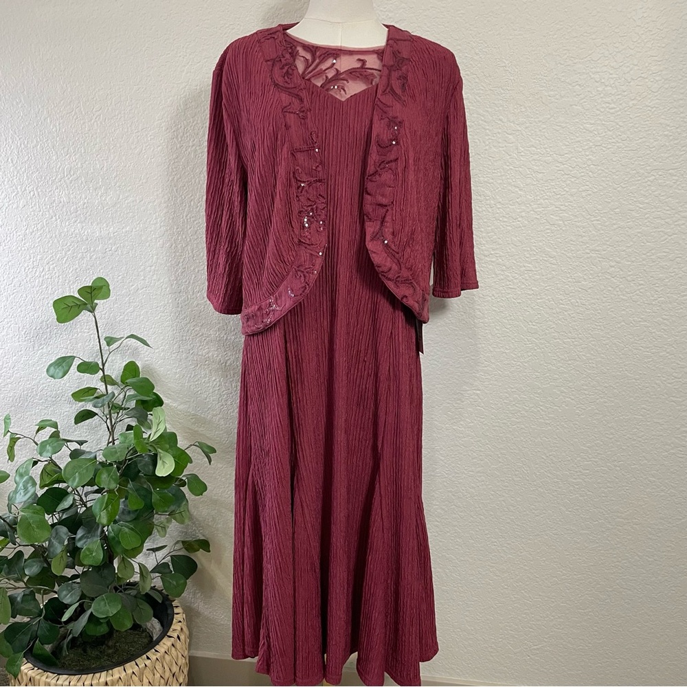 Grace Karin Burgundy Crinkle Knit Dress & Jacket Set